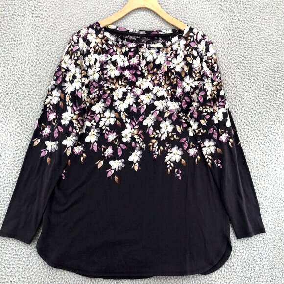 J Jill Top Womens Small Purple Floral Fit Relaxed Shirttail Modal Blend Tee Knit - Picture 1 of 10